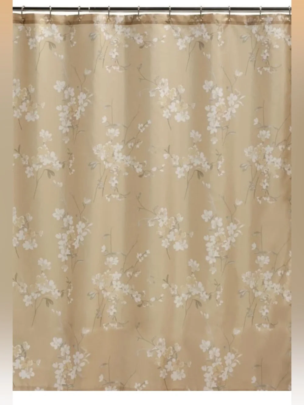 Silk Flowers Shower Curtain, Beige- & Tan NWT